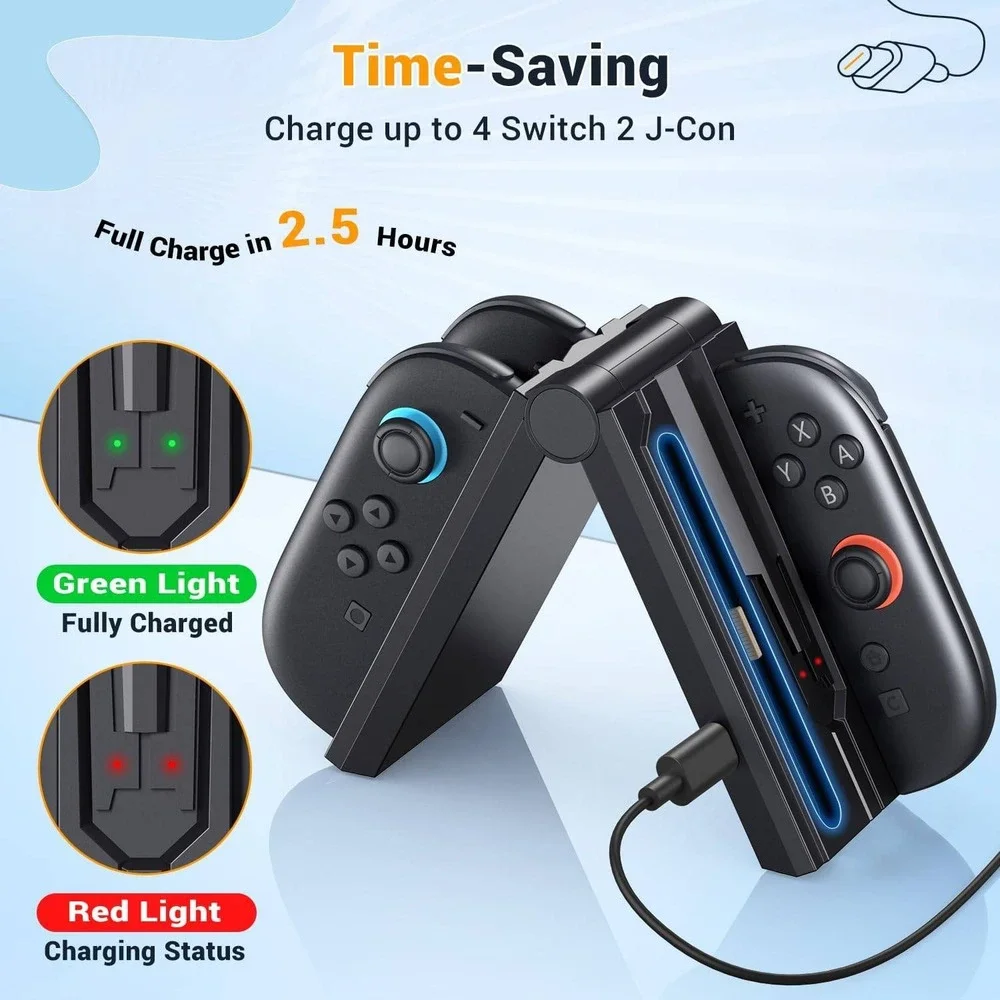 Switch 2 Joy-Con Charging Dock 4-in-1 Foldable Controller Charger Station Black‎